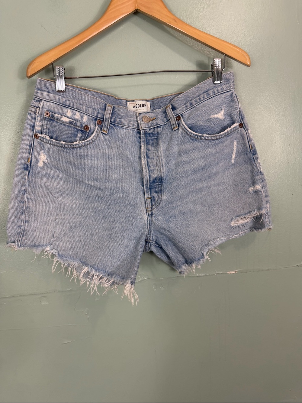 Agolde Parker Long Denim Shorts Blue Size 30
